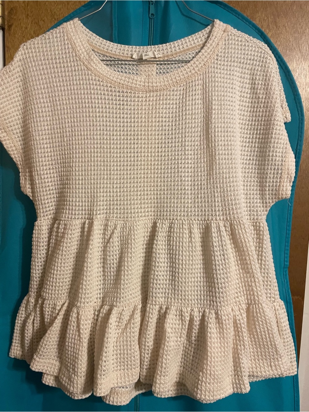 Girls' Cream Waffle Knit Peplum Top -